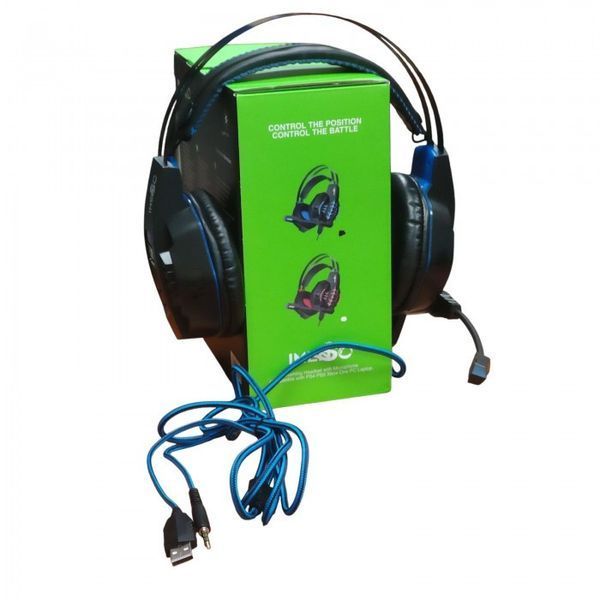 Ігрові дротові навушники IMENSO IMS-E1007 RGB USB+3.5 Сині 53098 фото