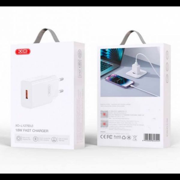 Зарядний пристрій мережевий XO L127 USB QC18W + кабель USB to Type-C швидке заряджання Білий 52717 фото