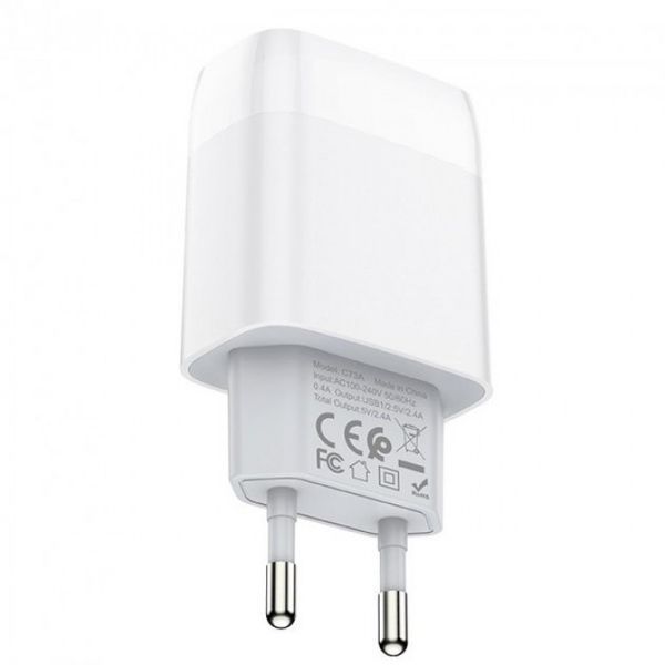 Зарядне мережеве Hoco C73A Glorious 2USB 2.4A MicroUSB Білий 49534 фото