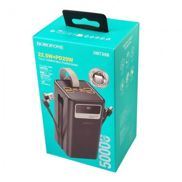 Зовнішній акумулятор Power bank BOROFONE DBT35B 50000 mAh PD22,5W + швидке заряджання батарея заряджання Чорний 52489 фото