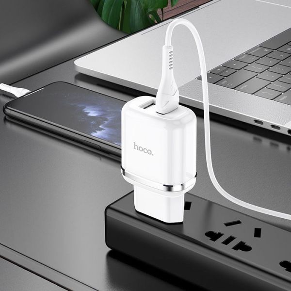 Мережевий зарядний пристрій Hoco N4 Aspiring 2 USB 2.4 A micro-USB Білий 51078 фото
